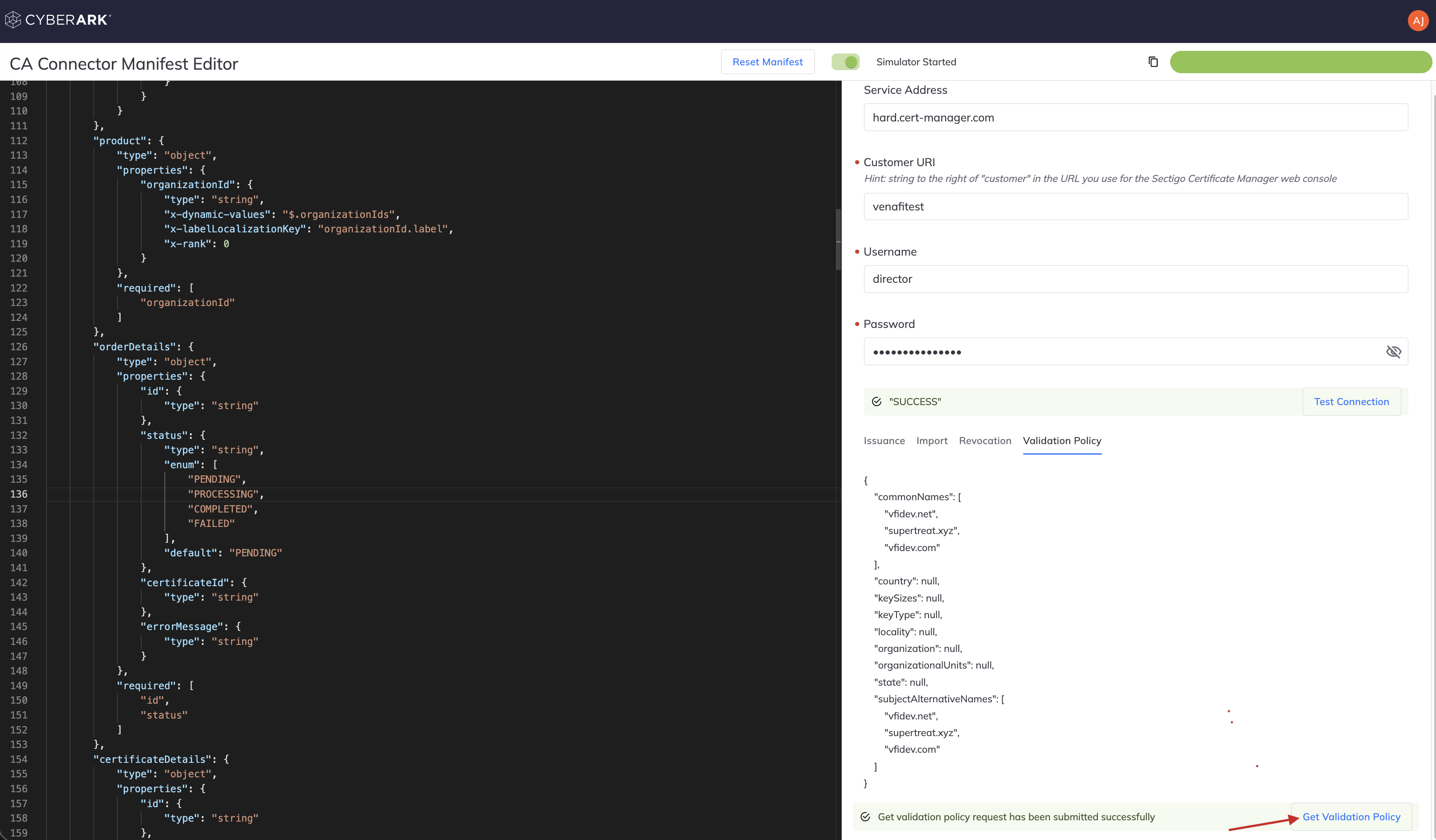 get validation policy